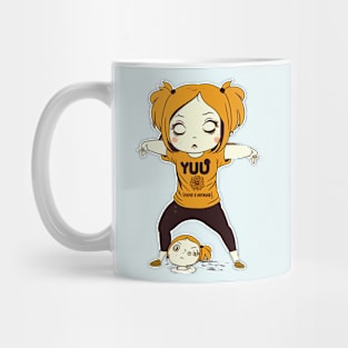 Girl doing yoga with determination Mug